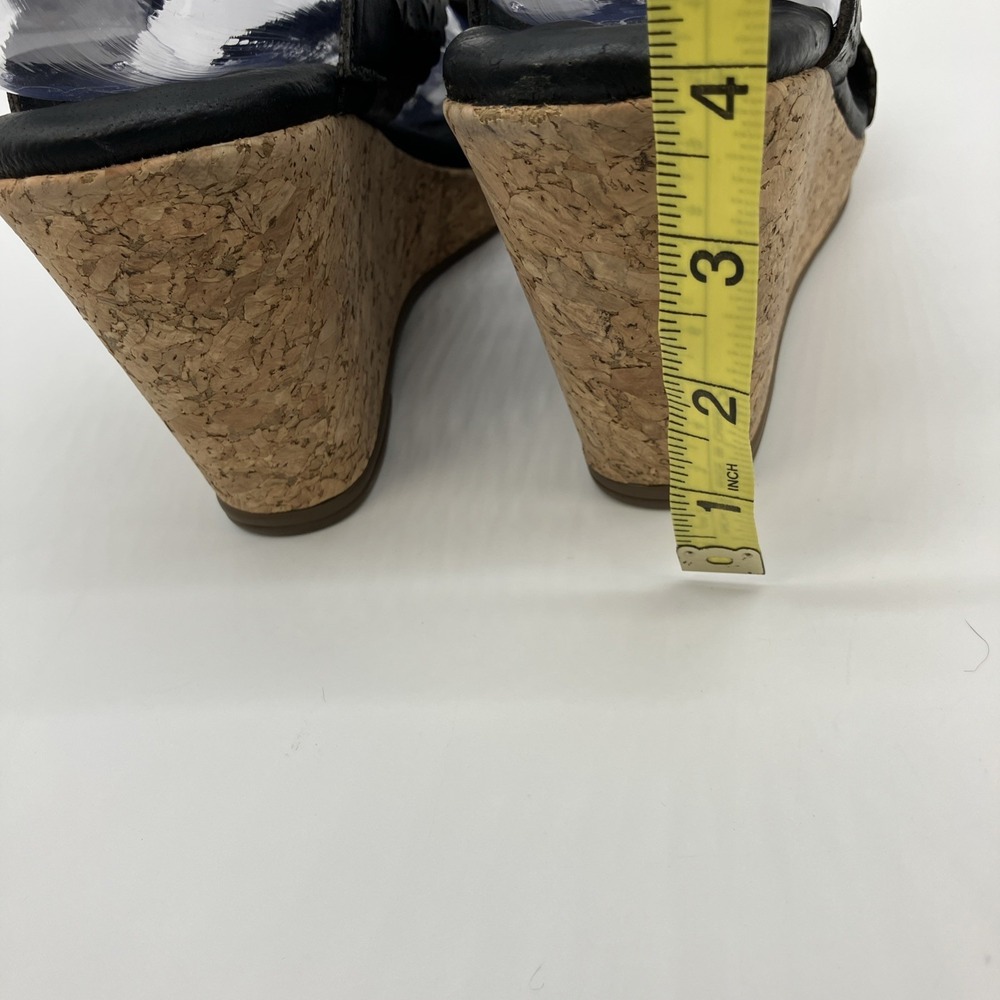 Walking Cradles Sandals 9 W Black Leather Cork Wedge Slingback Shoes Ankle Strap - Picture 14 of 14